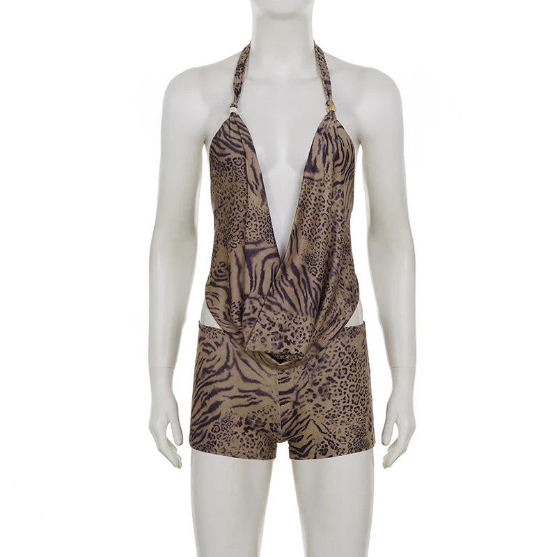 Leopard Print Halter 2-Piece Set