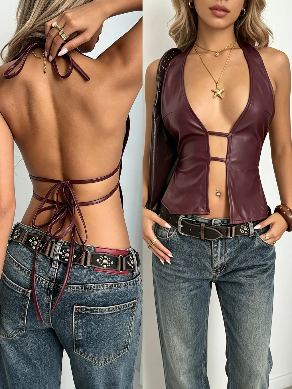 Open Back Faux Leather Tank Top